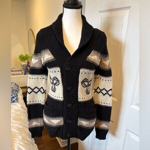Vintage TNA Lambswool Shawl Collar Cardigan Sweater Black/Cream